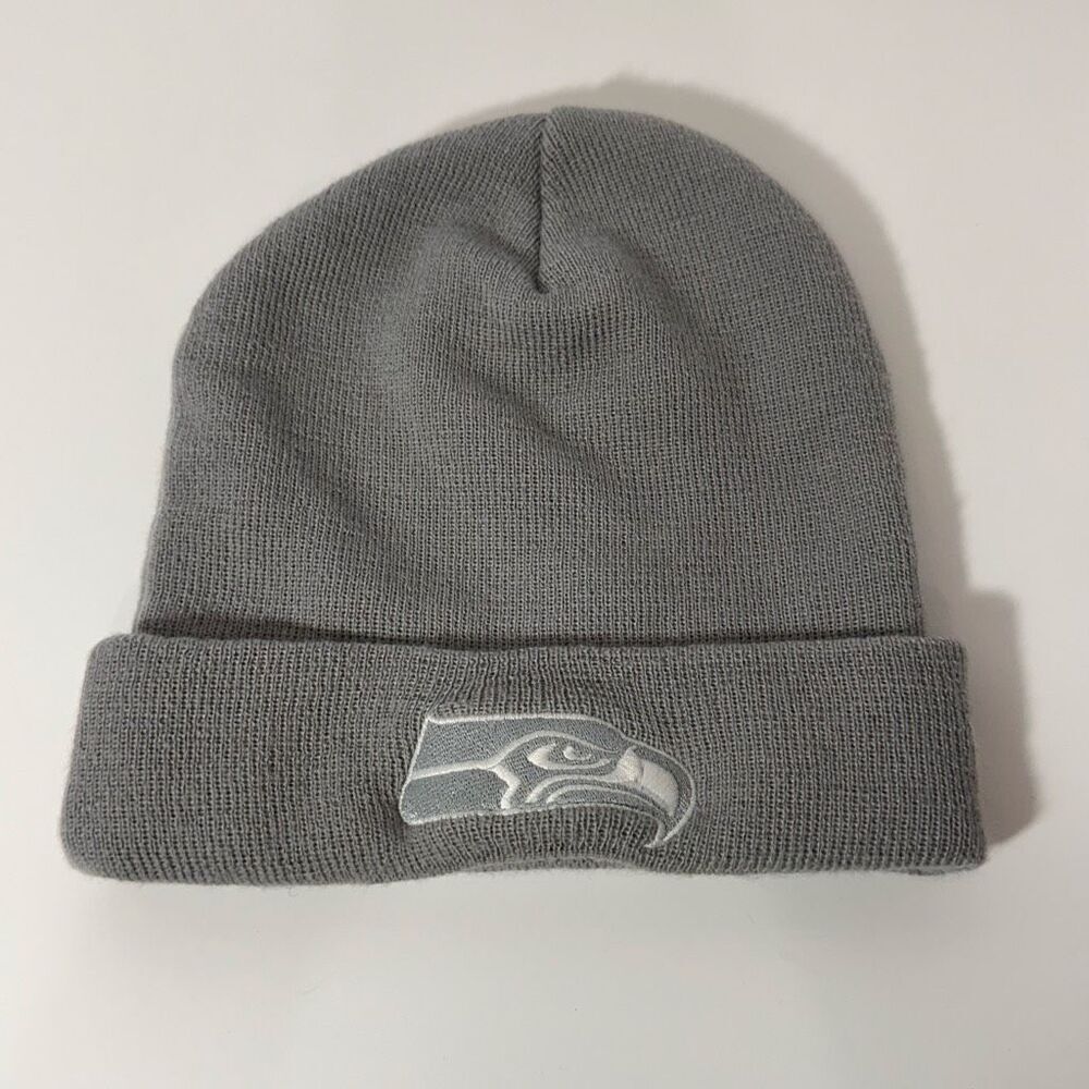Seahawks Beanie Hat Gray with White Seattle Seahawks Logo